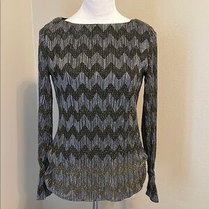 Banana Republic Black and Gold Metallic  Sheer Long Sleeve Blouse